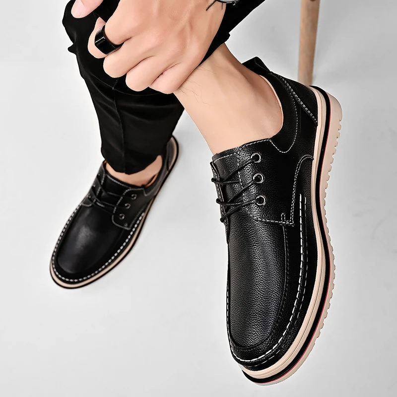 Leather Derby Shoes With Camel -Toned Stitching